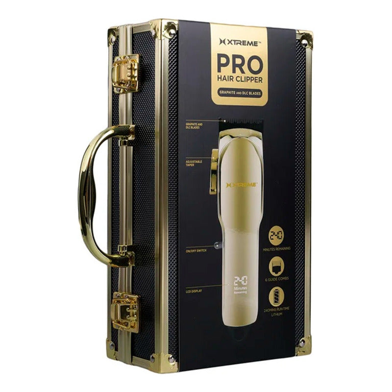 Recortadora Barba Y Cabello Xtreme Pro 6 Guías Lcd Pantalla Color Dorado