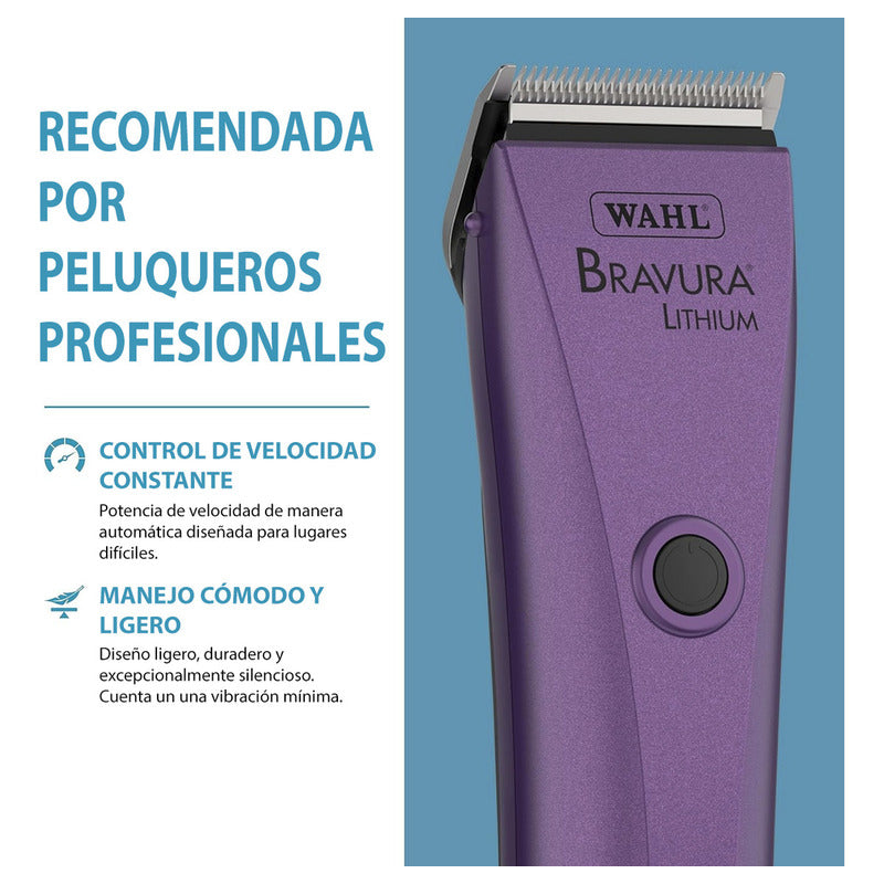 Bravura Lithium Wahl Pet Maquina Rasuradora De Perros Profesional Inalámbrica Morada Cuchillas 5 En 1 90 Minutos De Autonomía Violeta Oscuro