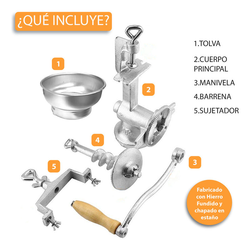 Molino De Grano Manual, Molino Ideal Para Nixtamal, Granos Y Cereales, Molino Operado A Mano Con Manivela