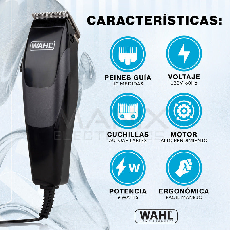 Maquina Wahl Clipper Kit Completo Para Cortar Pelo 17 Piezas Color Negro