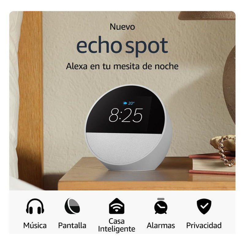 Amazon Echo Spot Bocina Inteligente Pantalla Con Reloj White Color Blanco