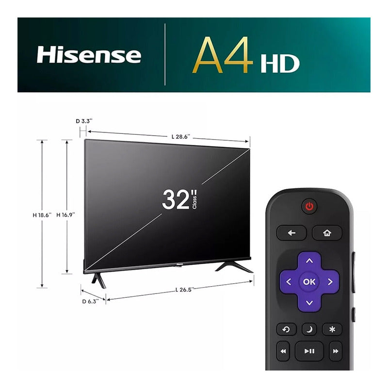 Pantalla Smart Tv Hisense 32 32a4hnr Roku Hd Dolby Audio