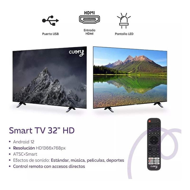 Smart Tv 32 Pul Cuory Pantalla Dled Hd Google Tv Android 12