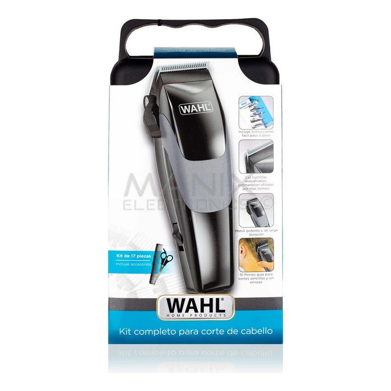 Maquina Wahl Clipper Kit Completo Para Cortar Pelo 17 Piezas Color Negro