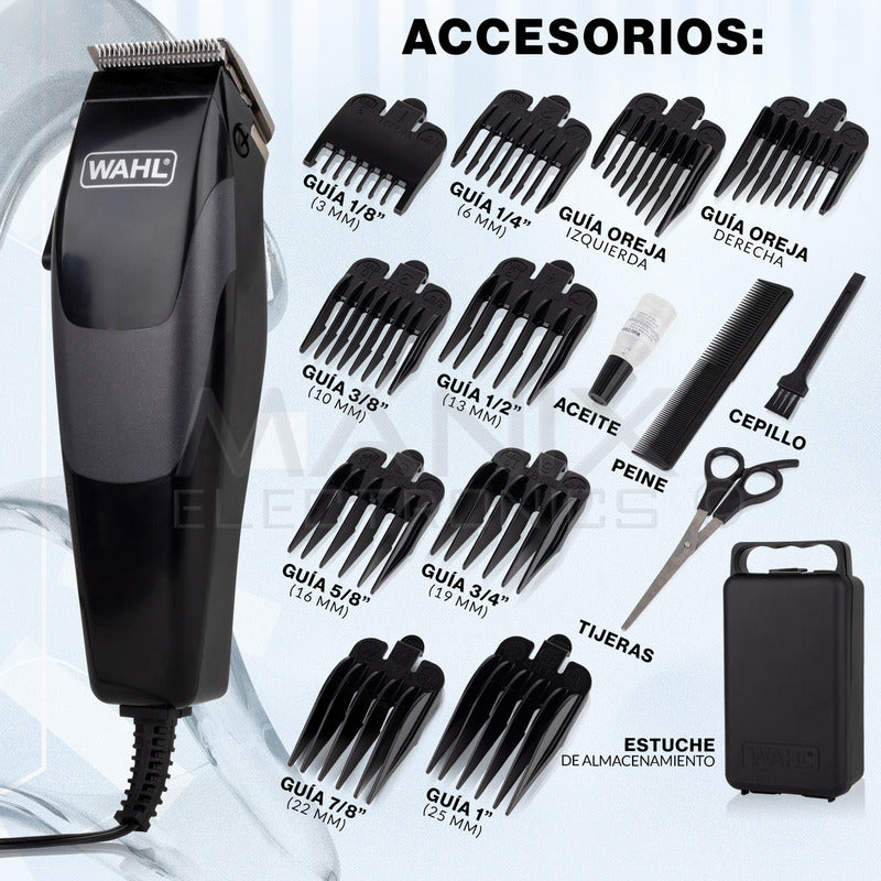 Maquina Wahl Clipper Kit Completo Para Cortar Pelo 17 Piezas Color Negro