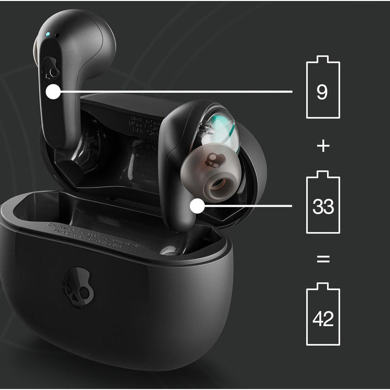 Skullcandy Rail, Auriculares In-ear Inalámbricos Con Cancelación De Ruido, Micrófono, Compatibles Con iPhone Android Y Dispositivos Bluetooth, Negro