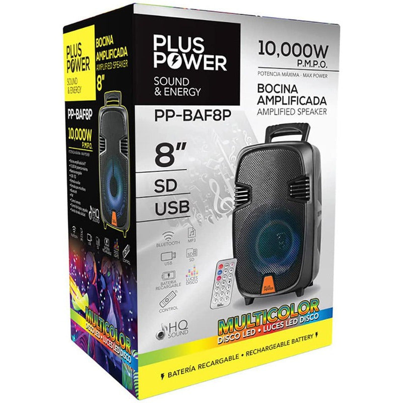 Bocina Plus Power Portátil Con Bluetooth Pp-baf8p Negro