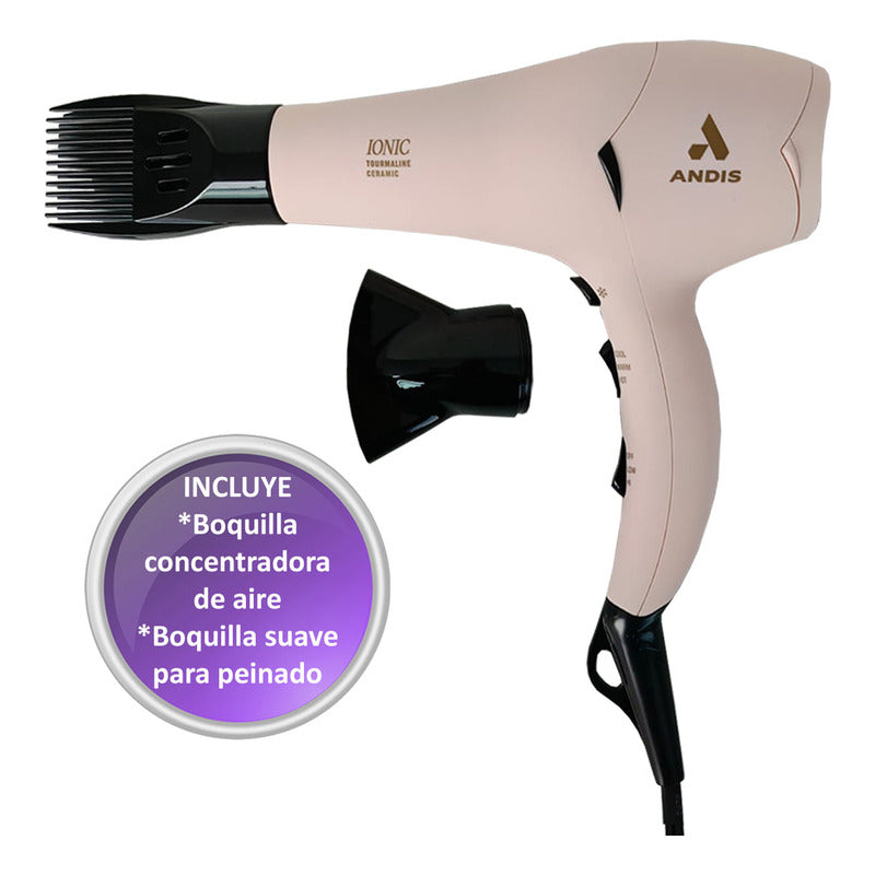 Secadora De Cabello Ionica Andis Con Turmalina, Potencia 1875w, 3 Temperaturas, 2 Velocidades, Botón De Aire Frío