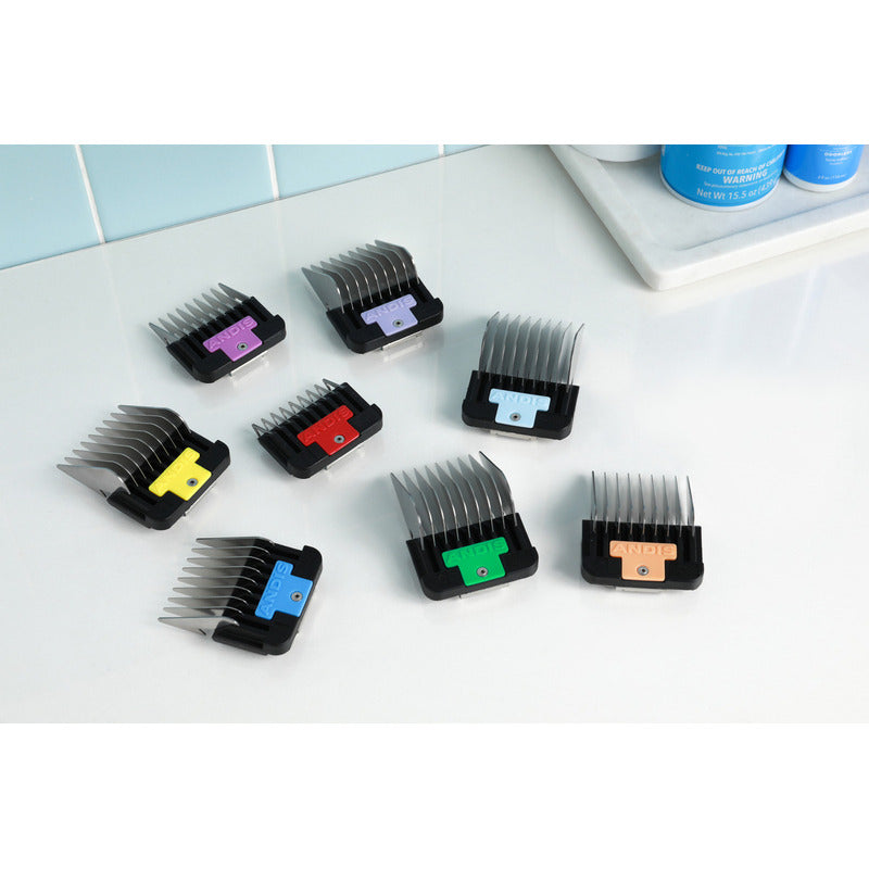 Juego De 8 Peines Codificados Andis Acero Inoxidable Afinado Color Negro