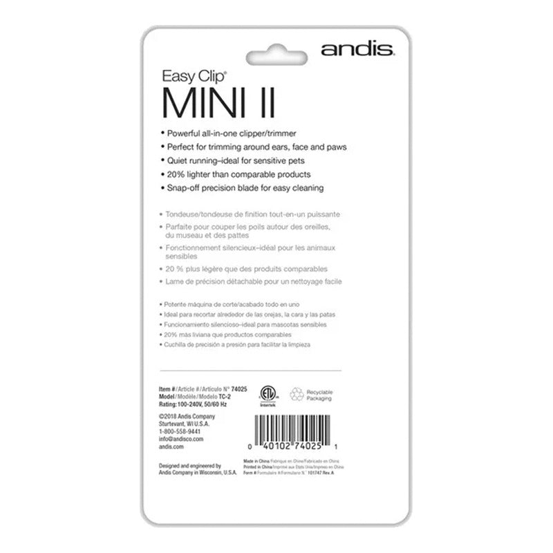 Maquina Rasuradora Para Perros Y Gatos Andis Para Mascota Easy Clip Mini Ii Modelo Tc2