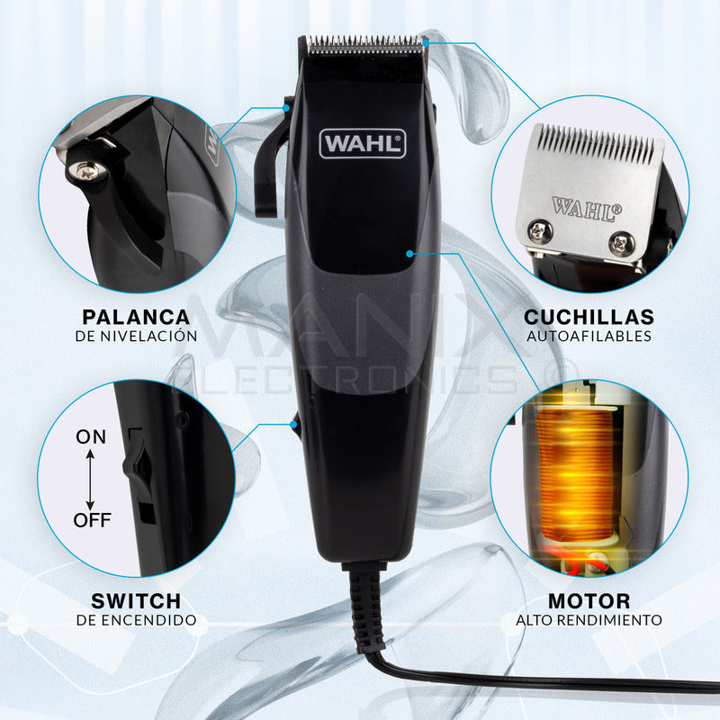 Maquina Wahl Clipper Kit Completo Para Cortar Pelo 17 Piezas Color Negro