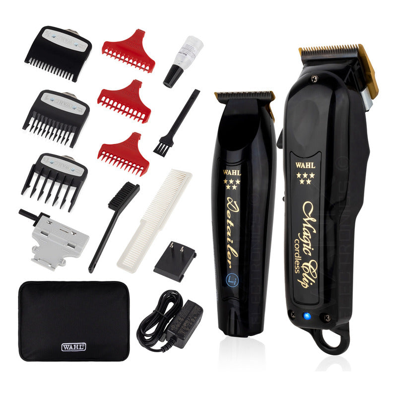 Maquinas Para Cortar Cabello Barber Combo Black Cordless Wahl Con Holograma De Autenticidad Trimmer Detailer Li + Clipper Magic Clip Para Barberías Y Estéticas