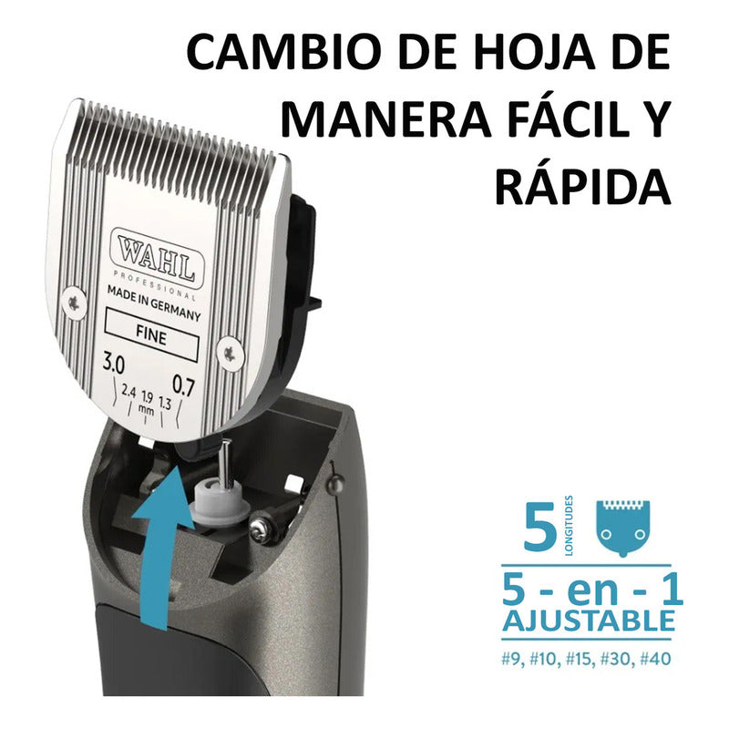 Bravura Lithium Wahl Pet, Maquina Rasuradora De Perros Profesional Inalámbrica, Color Gris, Cuchillas 5 En 1, 90 Minutos De Autonomía