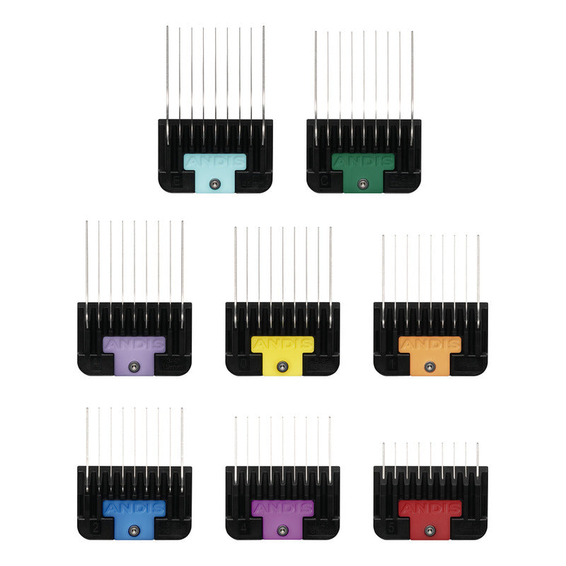 Juego De 8 Peines Codificados Andis Acero Inoxidable Afinado Color Negro
