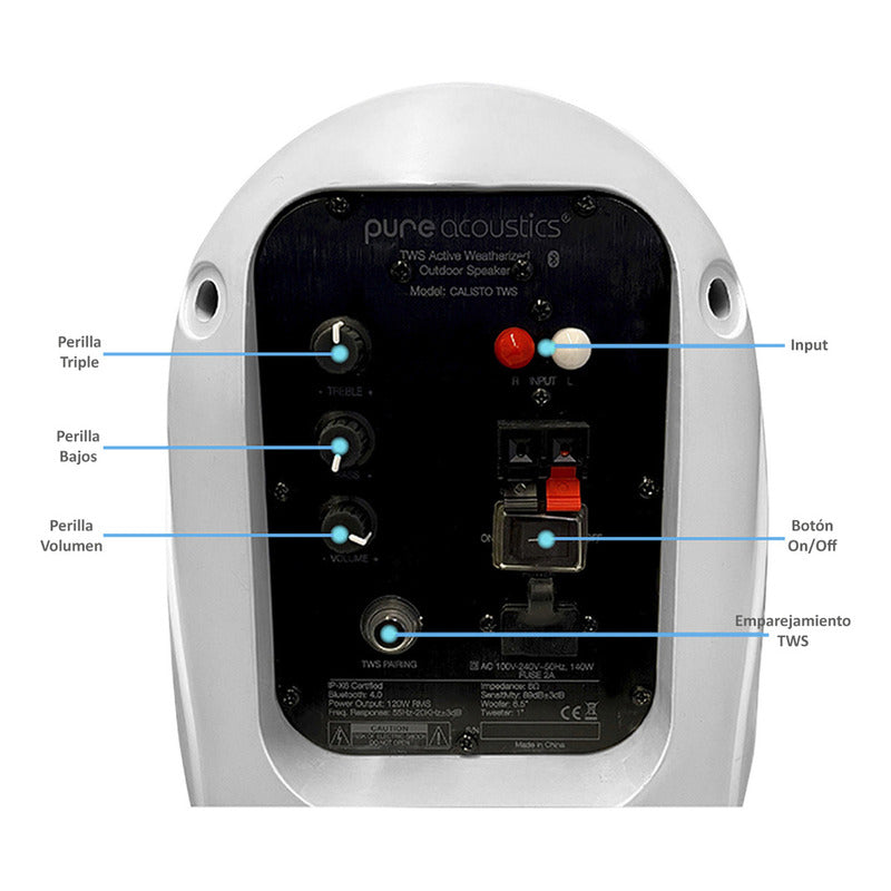Bocina Para Exteriores Pure Acoustics Con Bluetooth Ipx6 Piscinas Patios Terrazas Bocinas Inalambricas Plug & Play