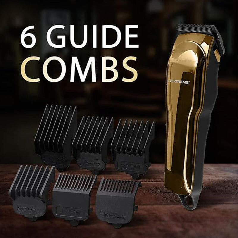 Recortadora Barba Y Cabello Xtreme Pro 6 Guías Lcd Pantalla Color Dorado