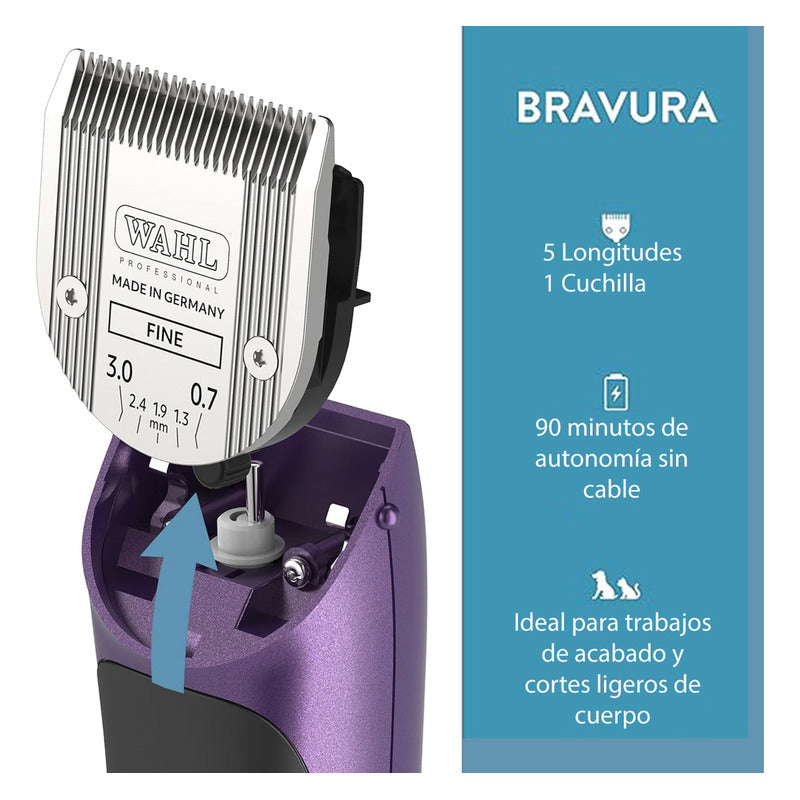 Bravura Lithium Wahl Pet Maquina Rasuradora De Perros Profesional Inalámbrica Morada Cuchillas 5 En 1 90 Minutos De Autonomía Violeta Oscuro