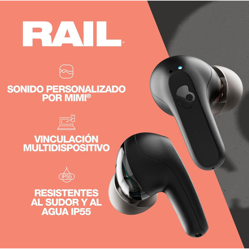 Skullcandy Rail, Auriculares In-ear Inalámbricos Con Cancelación De Ruido, Micrófono, Compatibles Con iPhone Android Y Dispositivos Bluetooth, Negro