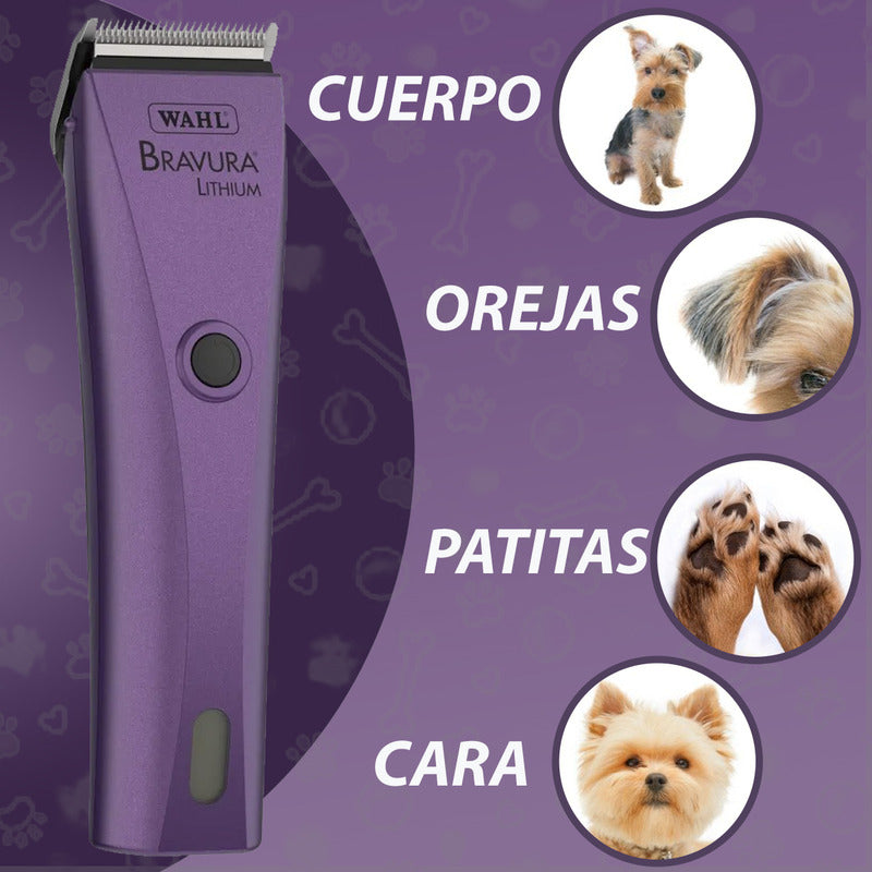 Bravura Lithium Wahl Pet Maquina Rasuradora De Perros Profesional Inalámbrica Morada Cuchillas 5 En 1 90 Minutos De Autonomía Violeta Oscuro