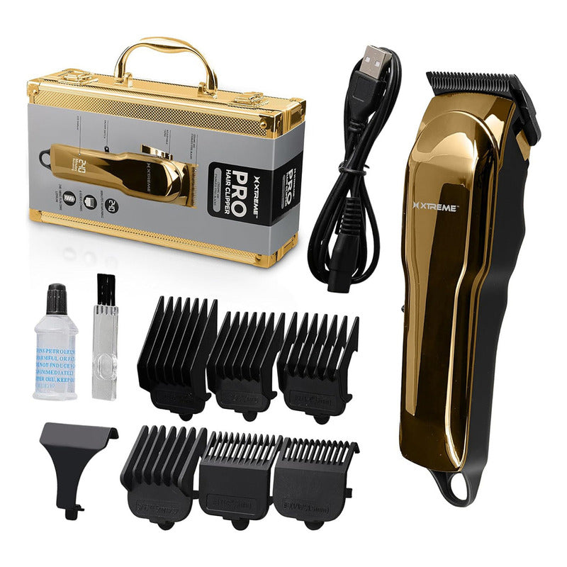 Recortadora Barba Y Cabello Xtreme Pro 6 Guías Lcd Pantalla Color Dorado