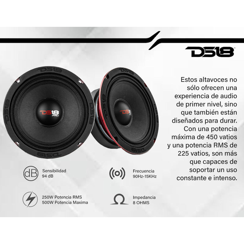 Medios 6 6.5 Pulgadas Woofer Ds18 Pro X6m 450w Audio Auto Color Negro
