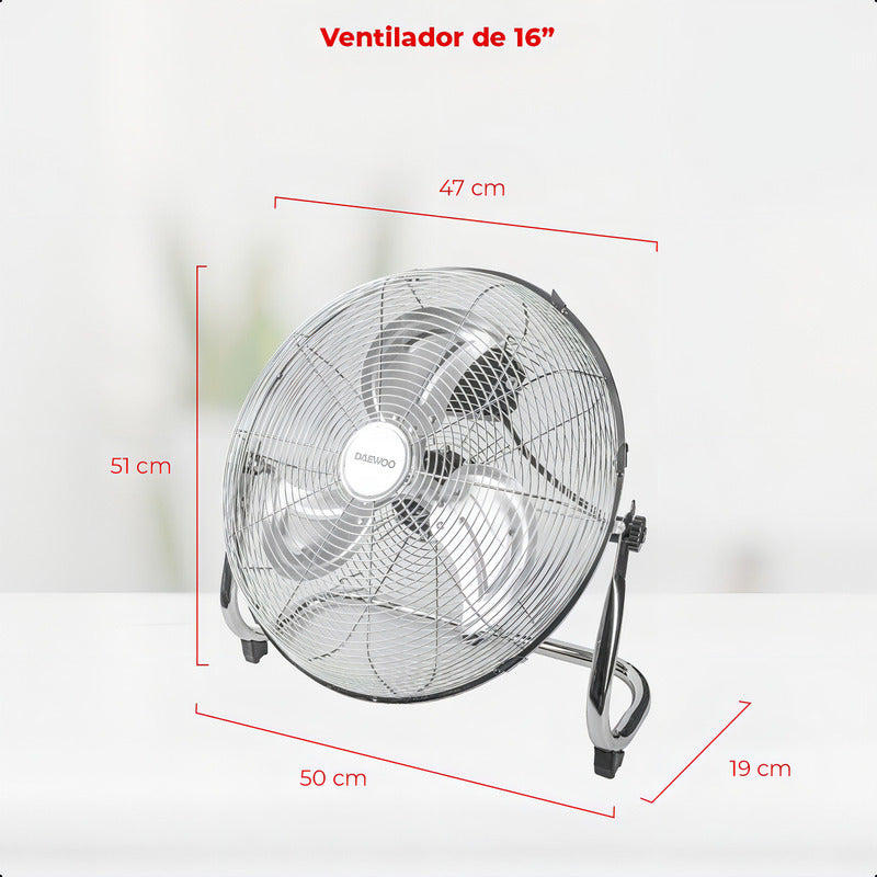 Ventilador De Piso Daewoo Cromado 16 Pulgadas 3 Velocidades Estructura Plateado Aspas Plata Diámetro 47 Cm Frecuencia 6 Hz Material De Las Aspas Aluminio