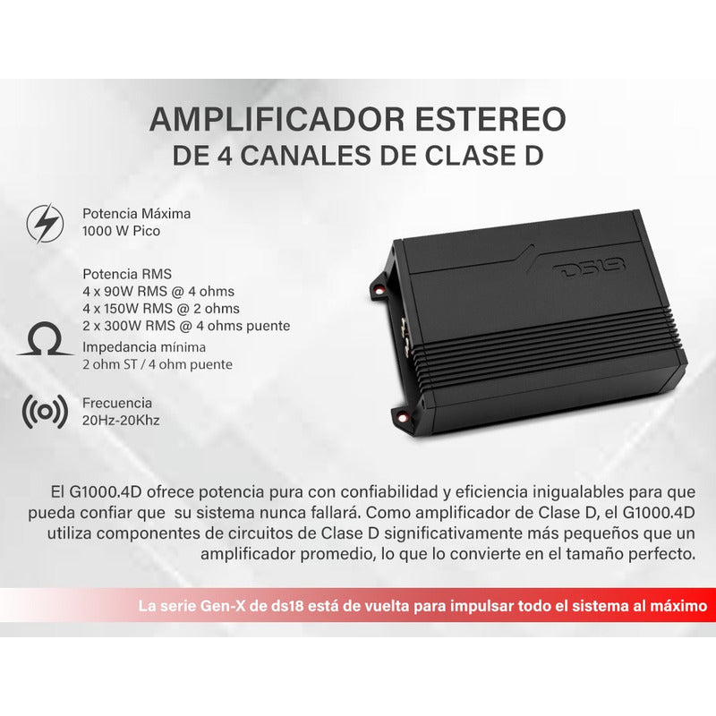 Amplificador Ds18 G1000.4 4 Canales Clase D 1000w Max Negro
