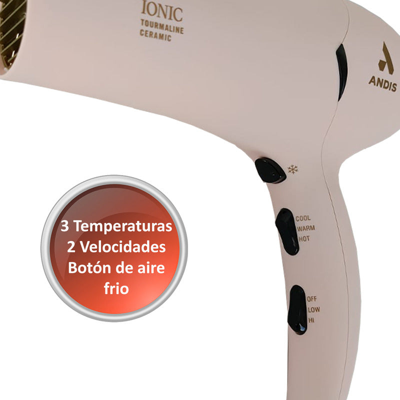 Secadora De Cabello Ionica Andis Con Turmalina, Potencia 1875w, 3 Temperaturas, 2 Velocidades, Botón De Aire Frío