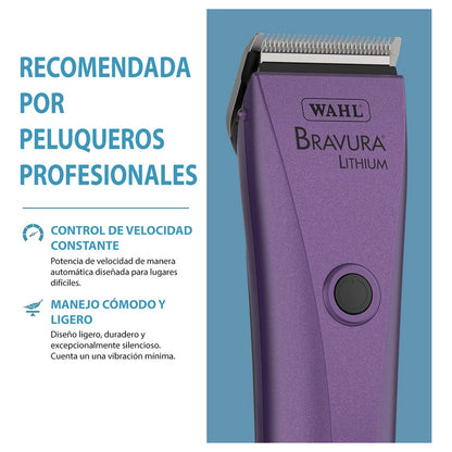 Bravura Lithium Wahl Pet Maquina Rasuradora De Perros Profesional Inalámbrica Morada Cuchillas 5 En 1 90 Minutos De Autonomía Violeta Oscuro