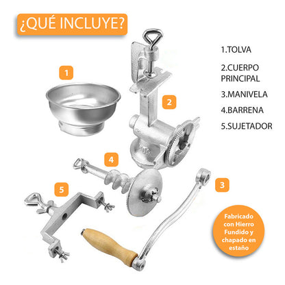 Molino De Grano Manual, Molino Ideal Para Nixtamal, Granos Y Cereales, Molino Operado A Mano Con Manivela