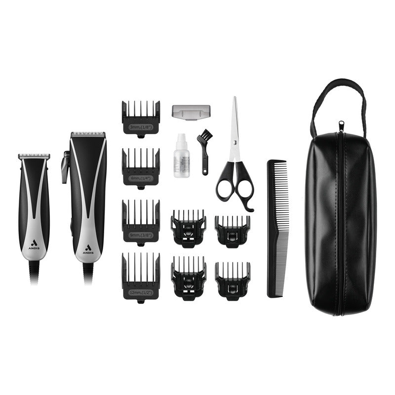 Kit De Maquinas Recortadoras De Cabello Andis Ultra Clip & Trim Combo, Modelo Pm-10/cpt, Kit De 15 Piezas, Cuchillas De Acero Inoxidable