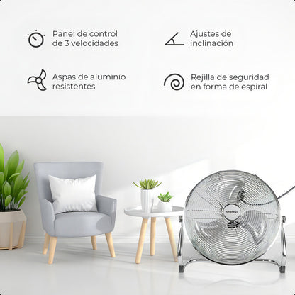 Ventilador De Piso Daewoo Cromado 16 Pulgadas 3 Velocidades Estructura Plateado Aspas Plata Diámetro 47 Cm Frecuencia 6 Hz Material De Las Aspas Aluminio