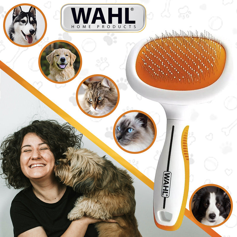Cepillo Para Mascotas Wahl Mango Ergonomico, Cepillo De Cerdas De Acero Inoxidable, Modelo 858500