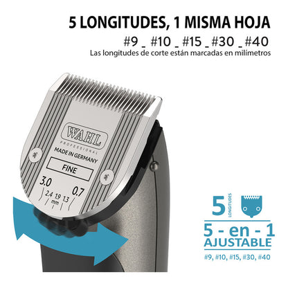 Bravura Lithium Wahl Pet, Maquina Rasuradora De Perros Profesional Inalámbrica, Color Gris, Cuchillas 5 En 1, 90 Minutos De Autonomía
