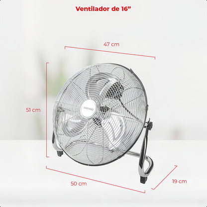 Ventilador De Piso Daewoo Cromado 16 Pulgadas 3 Velocidades Estructura Plateado Aspas Plata Diámetro 47 Cm Frecuencia 6 Hz Material De Las Aspas Aluminio
