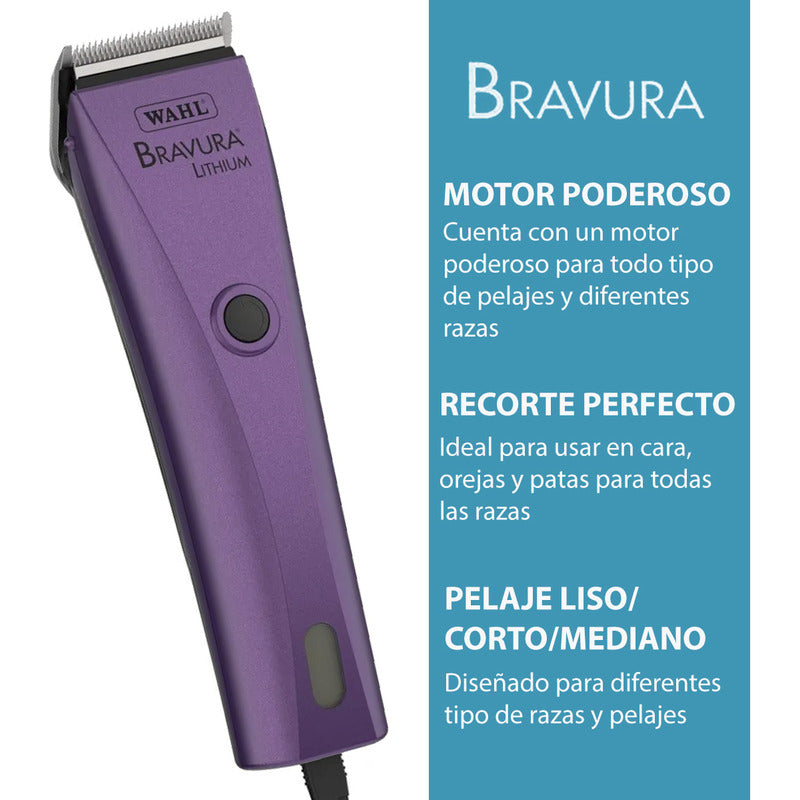Bravura Lithium Wahl Pet Maquina Rasuradora De Perros Profesional Inalámbrica Morada Cuchillas 5 En 1 90 Minutos De Autonomía Violeta Oscuro