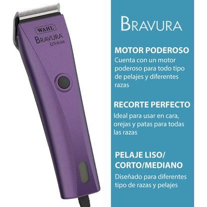 Bravura Lithium Wahl Pet Maquina Rasuradora De Perros Profesional Inalámbrica Morada Cuchillas 5 En 1 90 Minutos De Autonomía Violeta Oscuro